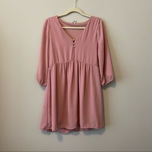 A.U.W Pink Babydoll Long Sleeve V-neck Dress Size Small
